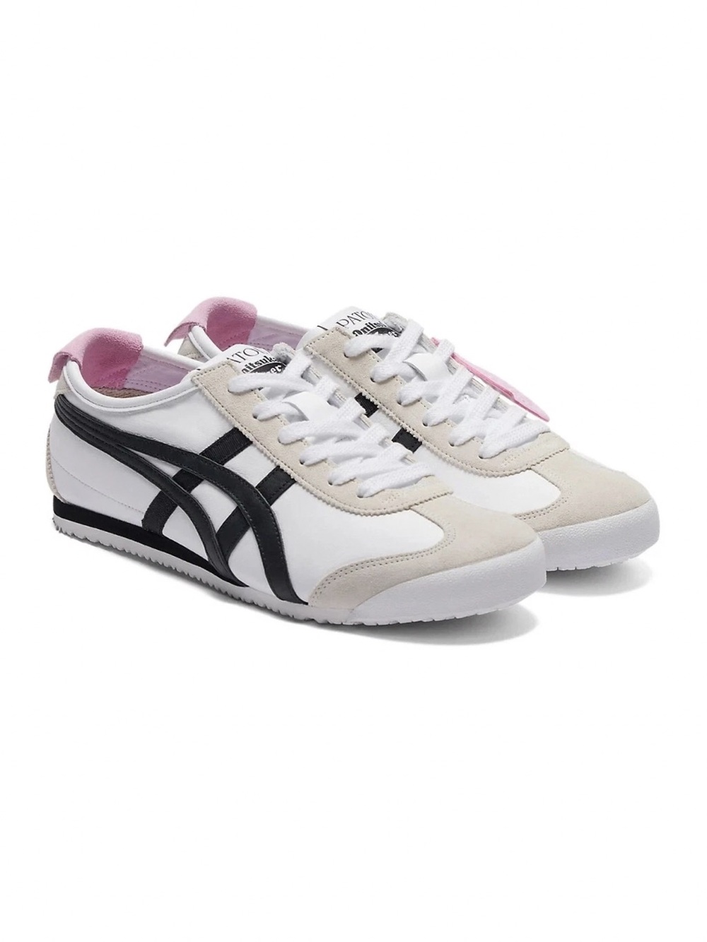 Onitsuka Tiger by Asics White & Black Low-Top Sneakers with Pink Accents. - Picture 2 of 8